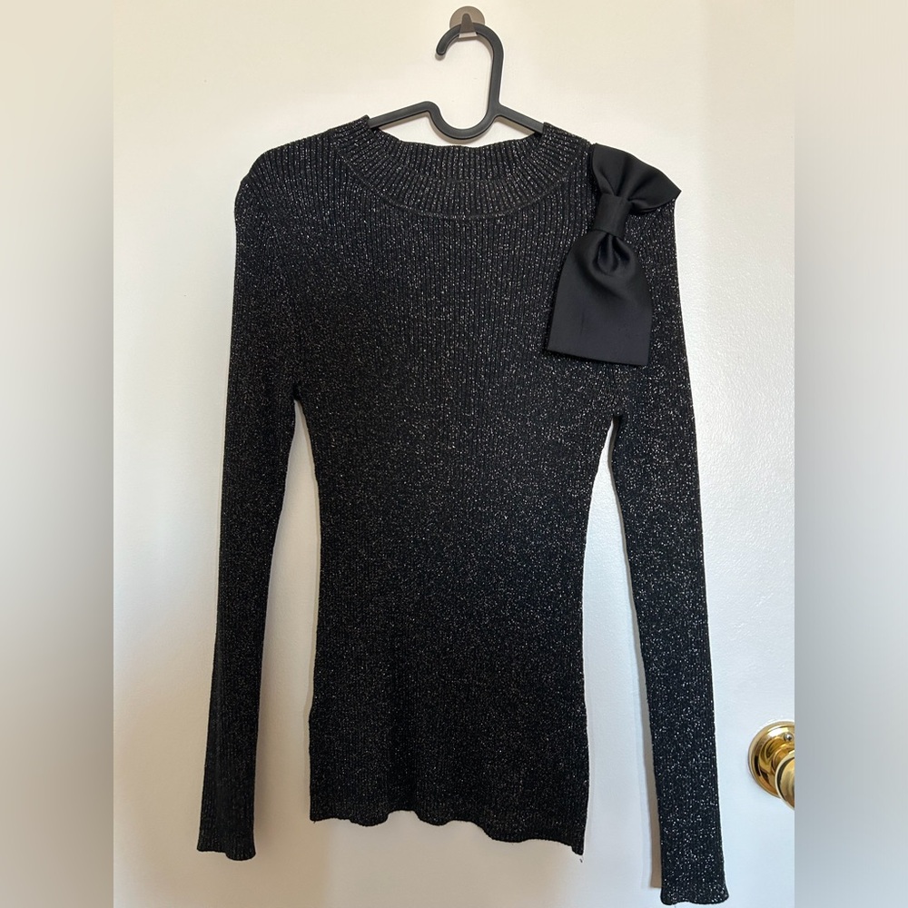 Ann Taylor Bow Knit Sweater in Black Glitter